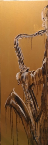 Le saxophoniste, 40/100 cm, peinture à l'huile
