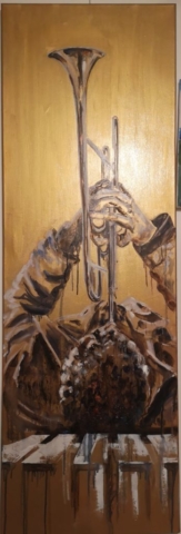 Le saxophoniste, 40/100 cm, peinture à l'huile